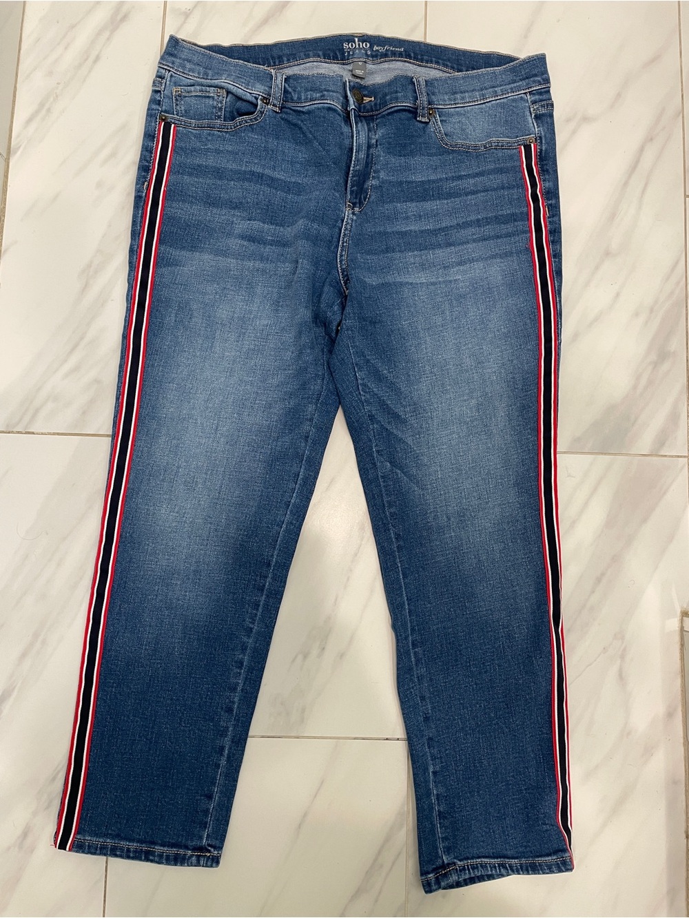 NEW YORK & Company Soho Denim Ankle Jeans with Red, White & Navy Side Stripes